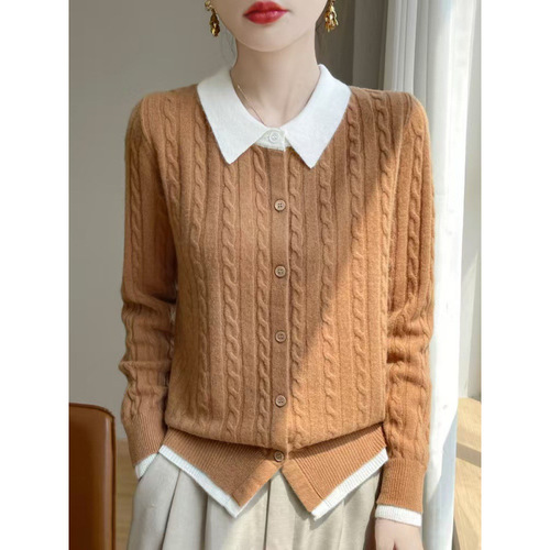 Wholesale factory POLO small corkscrew short sleeve patchwork knit women's new hooded sweater with contrasting color design