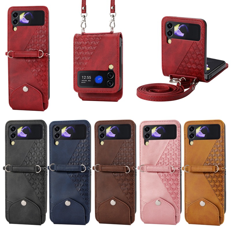 Diamond calf pattern suction leather suitable for Samsung Flip4 foldable screen protector Z Flip3 flip case_voghion.com
