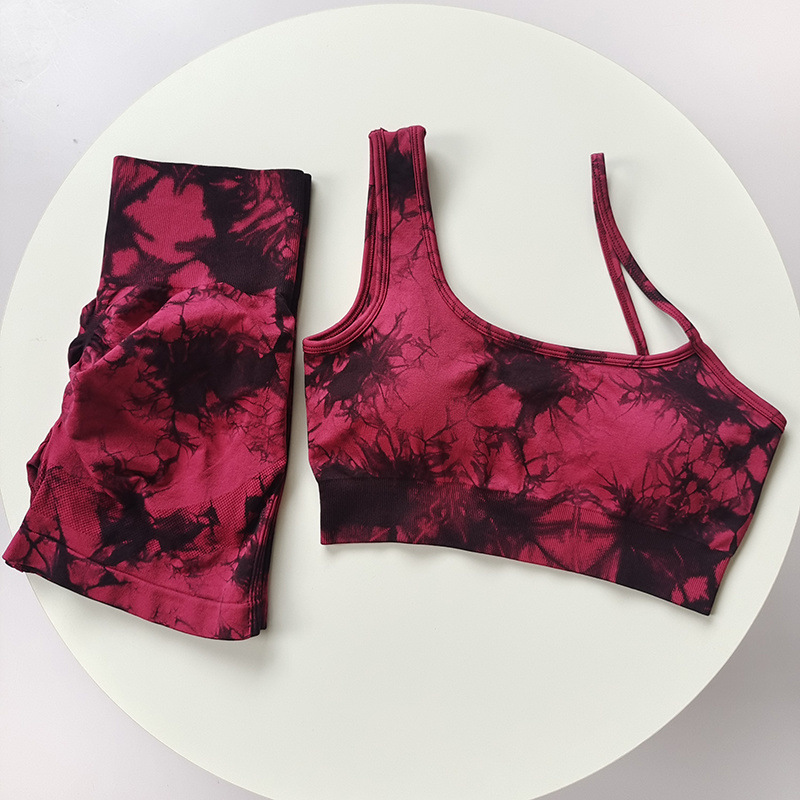 Cintura alta, cadera, melocotón, traje de teñido anudado deportivo, traje de yoga de hombro inclinado a prueba de golpes para mujer