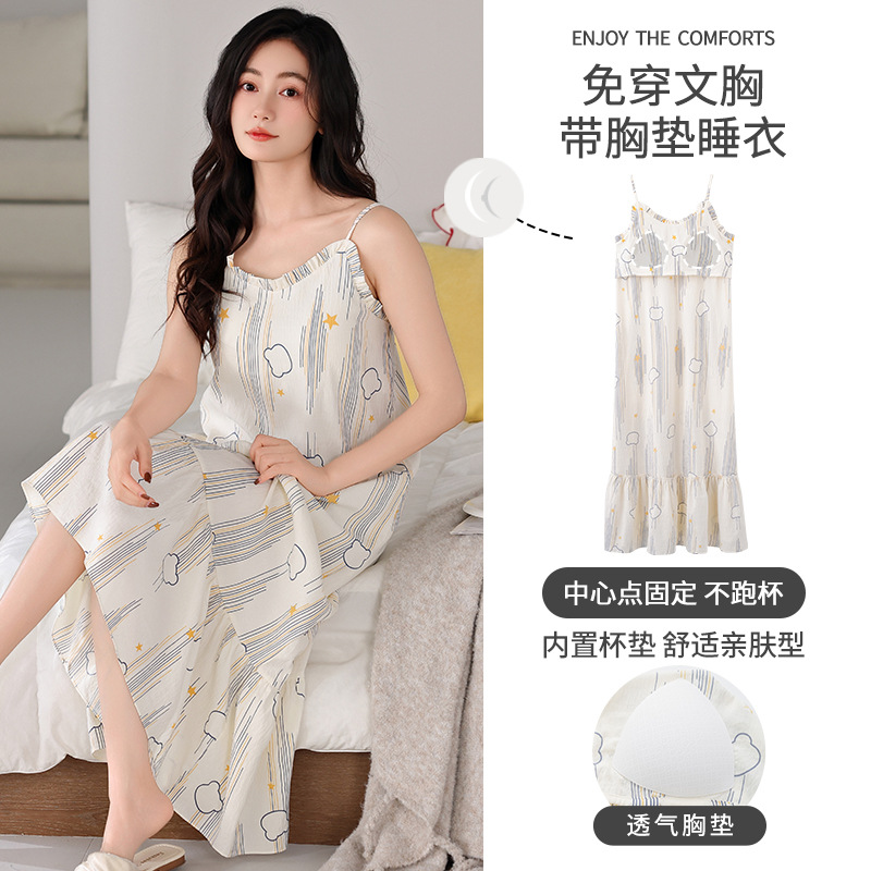 2025 nuevo estilo camisón de verano para mujer camisola sexy pijama sin mangas para mujer con almohadilla para el pecho falda floral de una pieza