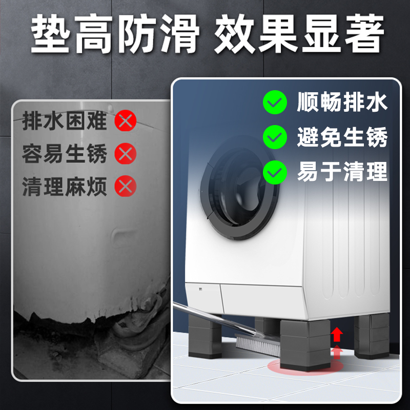 Washing machine base frame, anti-vibration, non-slip feet