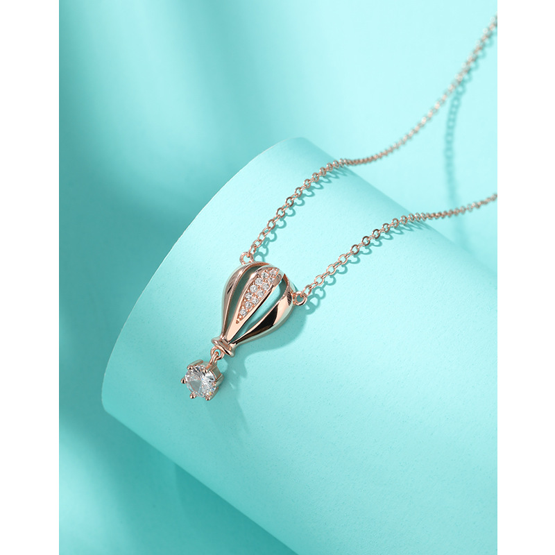 Collar de plata esterlina 925 nicho de diseño femenino estilo japonés coreano simple oro rosa diamantes colgante de globo caliente cadena clavícula