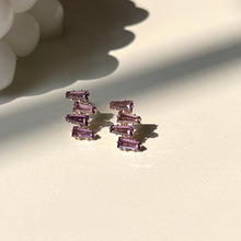 925银针紫葡萄法式气质耳钉女韩国时尚小众设计轻奢锆石耳环耳饰
