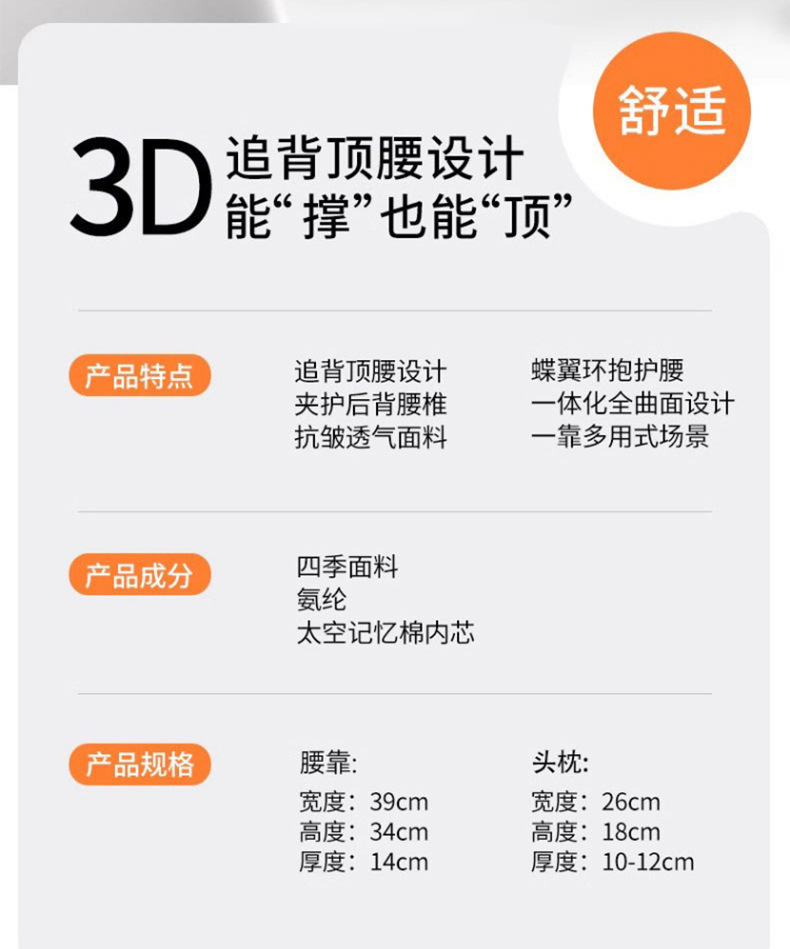 Seat Memory Foam Lumbar Cushion Neck Pillow Car Headrest Cushion for Long Sitting in the Car Slow Rebound Lumbar Support Headrest