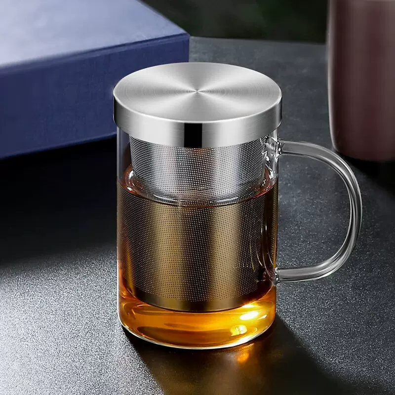茶水分离不锈钢盖玻璃杯过滤内胆花茶杯泡茶便携三件套