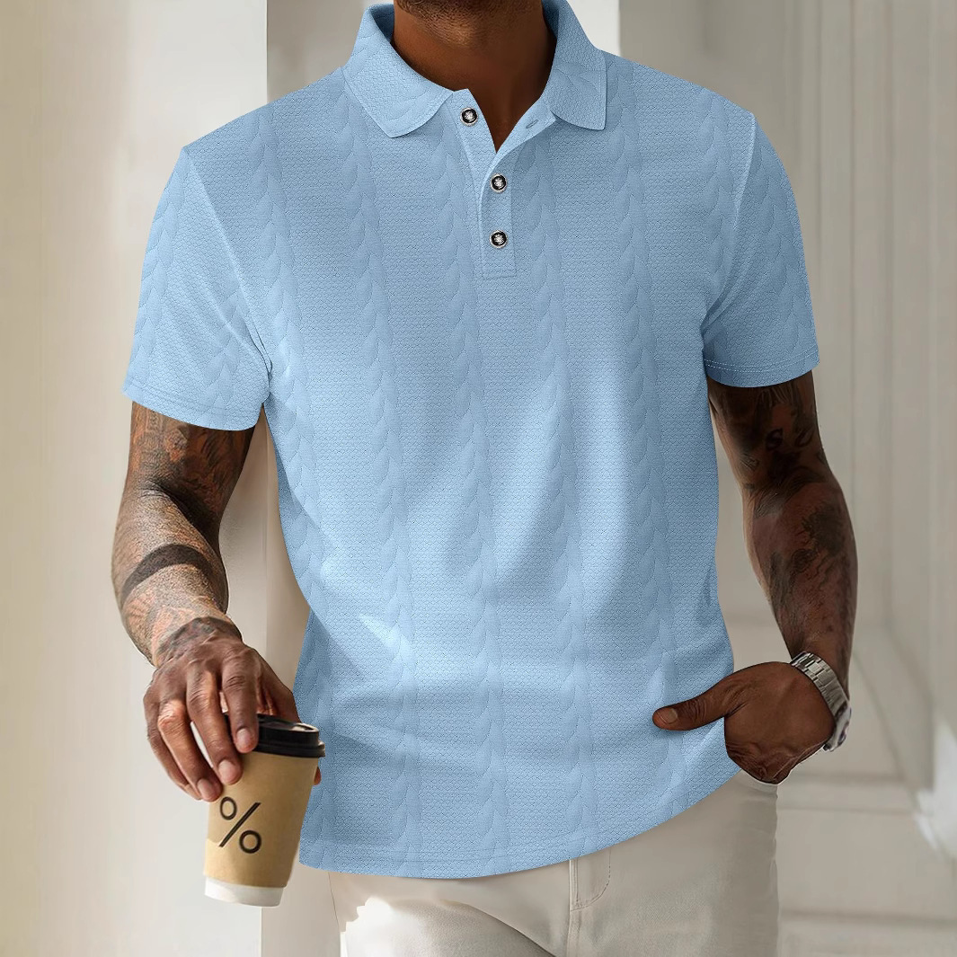 Men's Polo Shirt Cable Knit Jacquard Solid Colour Casual Top_voghion.com