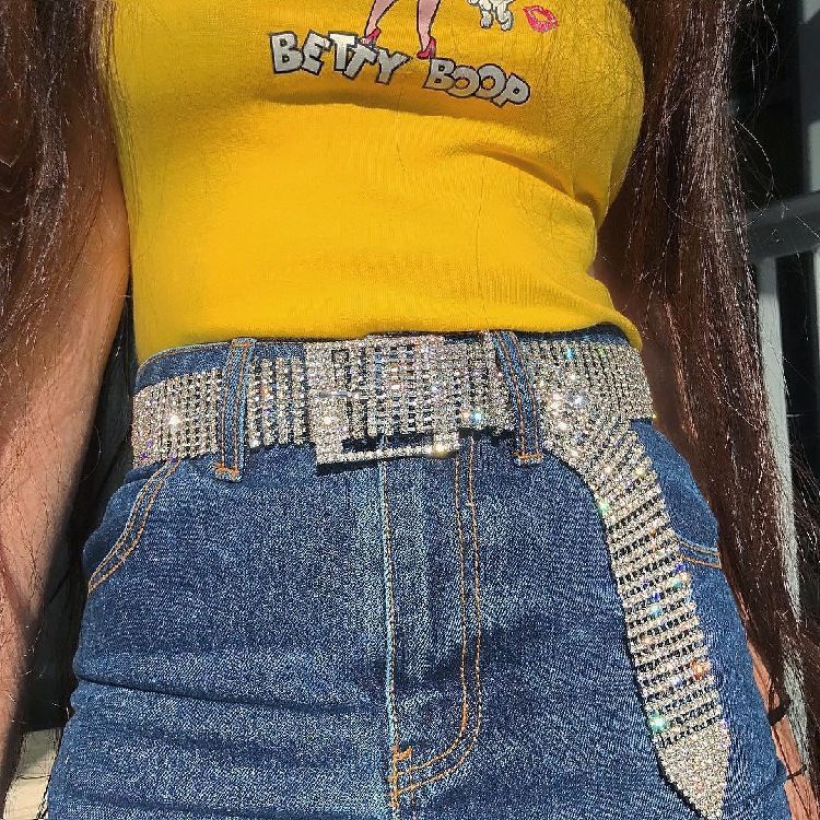 Ins Style New Luxury Ten Rows Of Diamonds Bright Diamonds Inlaid With Crystal Diamonds Waist Chain Fashionable Rhinestone Belt_voghion.com