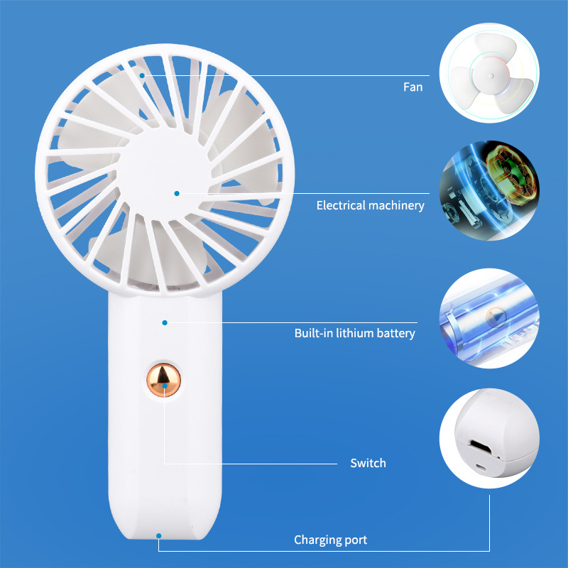 Nuevo niño pequeño ventilador de mano transfronterizo en vivo ventilador de bolsillo portátil cuello colgante con cuerda de carga mini ventilador