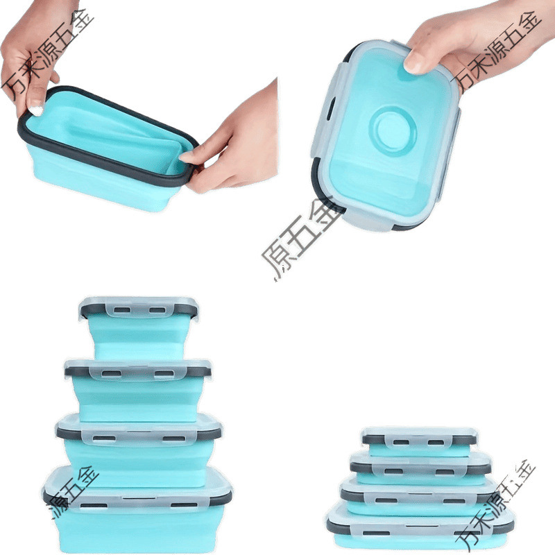 Caixa de almuerzo de silicona en stock, microondas plegables, caja de almuerzo de silicona, caja de almacenamiento de refrigerador, caja de preservación, tazón de silicona
