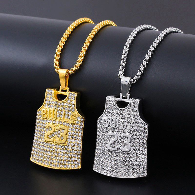 European and American New Creative Explosions Hip Hop Hip Hop Jewelry Full Diamond Personality Jordan No.23 Jersey Pendant Necklace