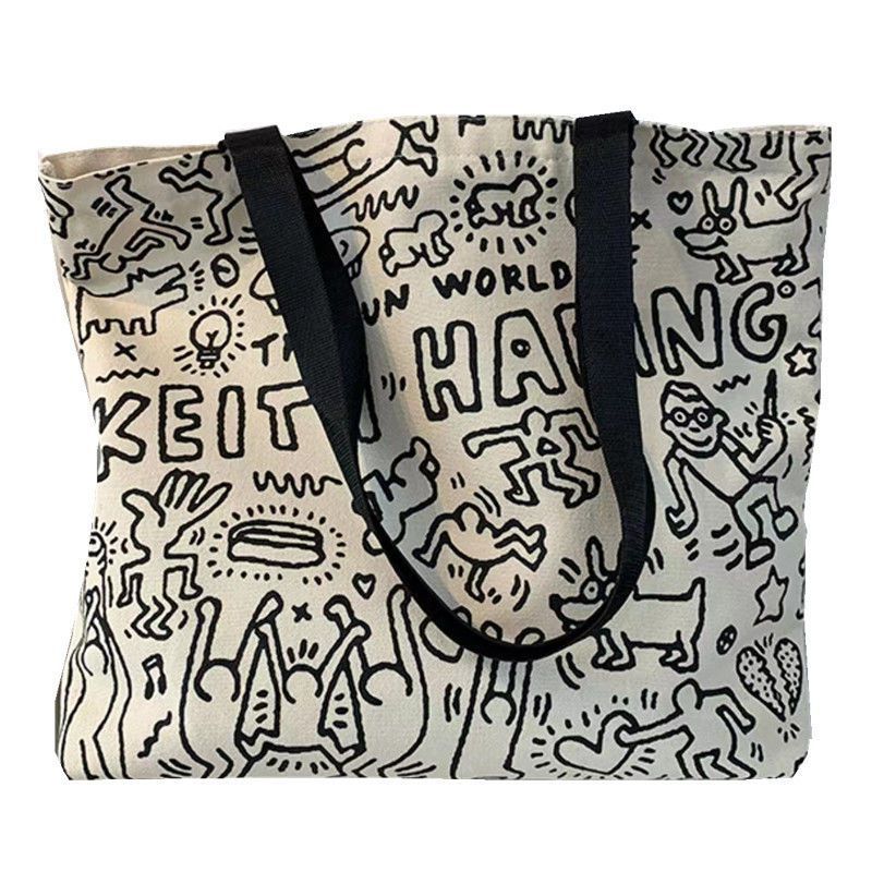 Student Canvas Bag Bag Women's Summer Korean Style Shoulder Bag Lazy Wind Large Capacity Tote Bag Canvas Bag