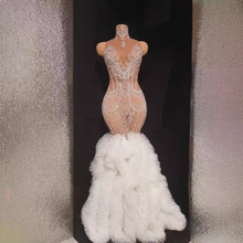 重工珍珠白色晚礼服女高端高定轻奢宴会气质鱼尾裙主持轻婚纱新娘