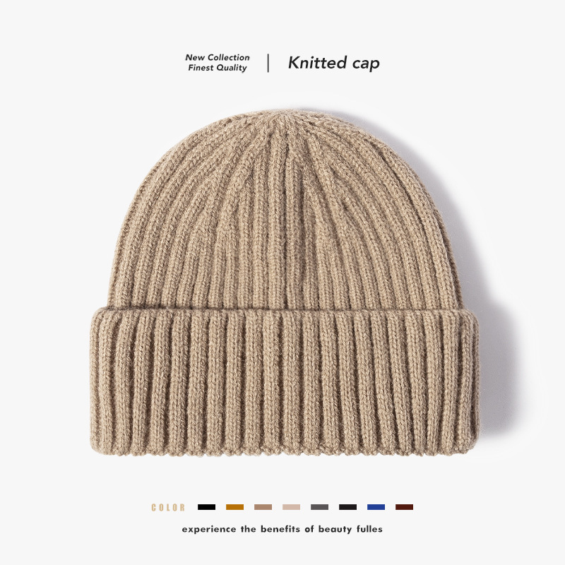 Korean Style Hat Autumn and Winter Warm Knitted Short Beanie Men's Round-Top Wool Hat Women's Retro Brimless Cold Weather Hat Trendy