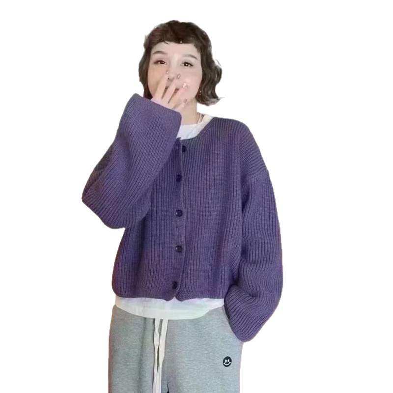 2025 nuevo suéter de punto sin cuello mujeres otoño-invierno coreano botón de una sola fila cuello bajo vestir la camisa de estilo perezoso