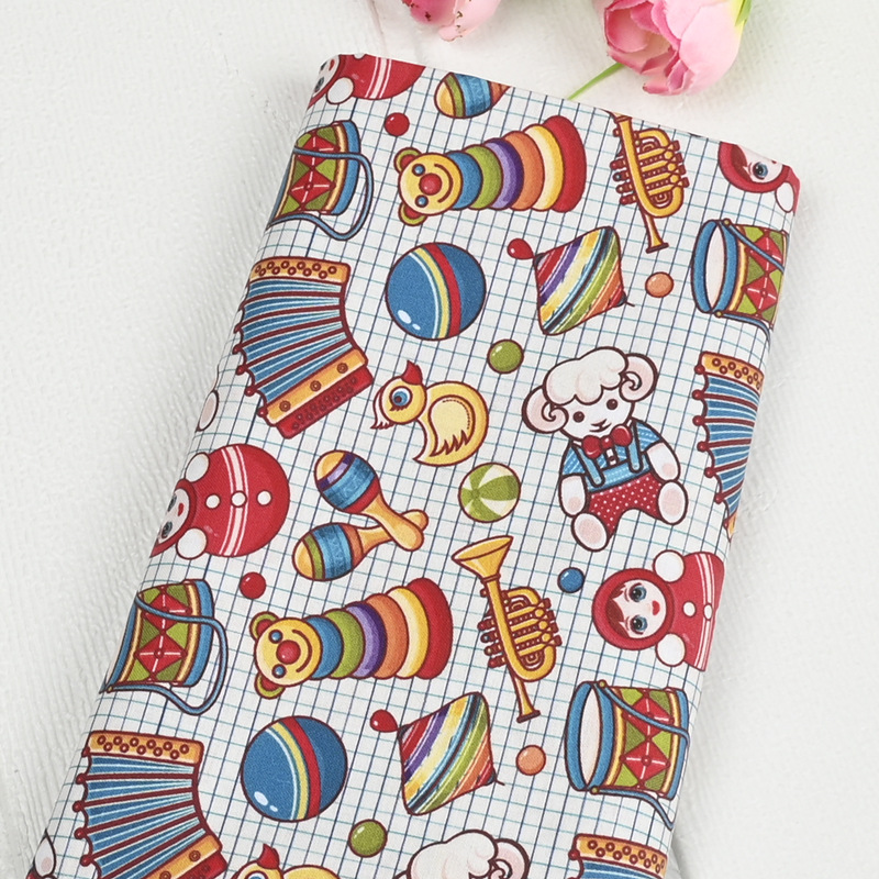 平纹棉布料复古怀旧童趣玩具印花面料手工DIY 服装连衣裙全棉纯棉