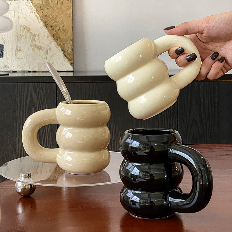 Liquidación: Taza de cerámica para café y leche, resistente a altas temperaturas, asa grande, color café con leche, apta para microondas, mismo estilo que en Xiaohongshu.