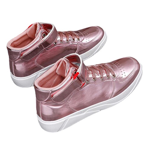 International Trade Men's Shoes  Patent Leather Mirror Surface Spring and Autumn New Mid-Top Board Shoes Men's Shoes Gold Large Size 38-48