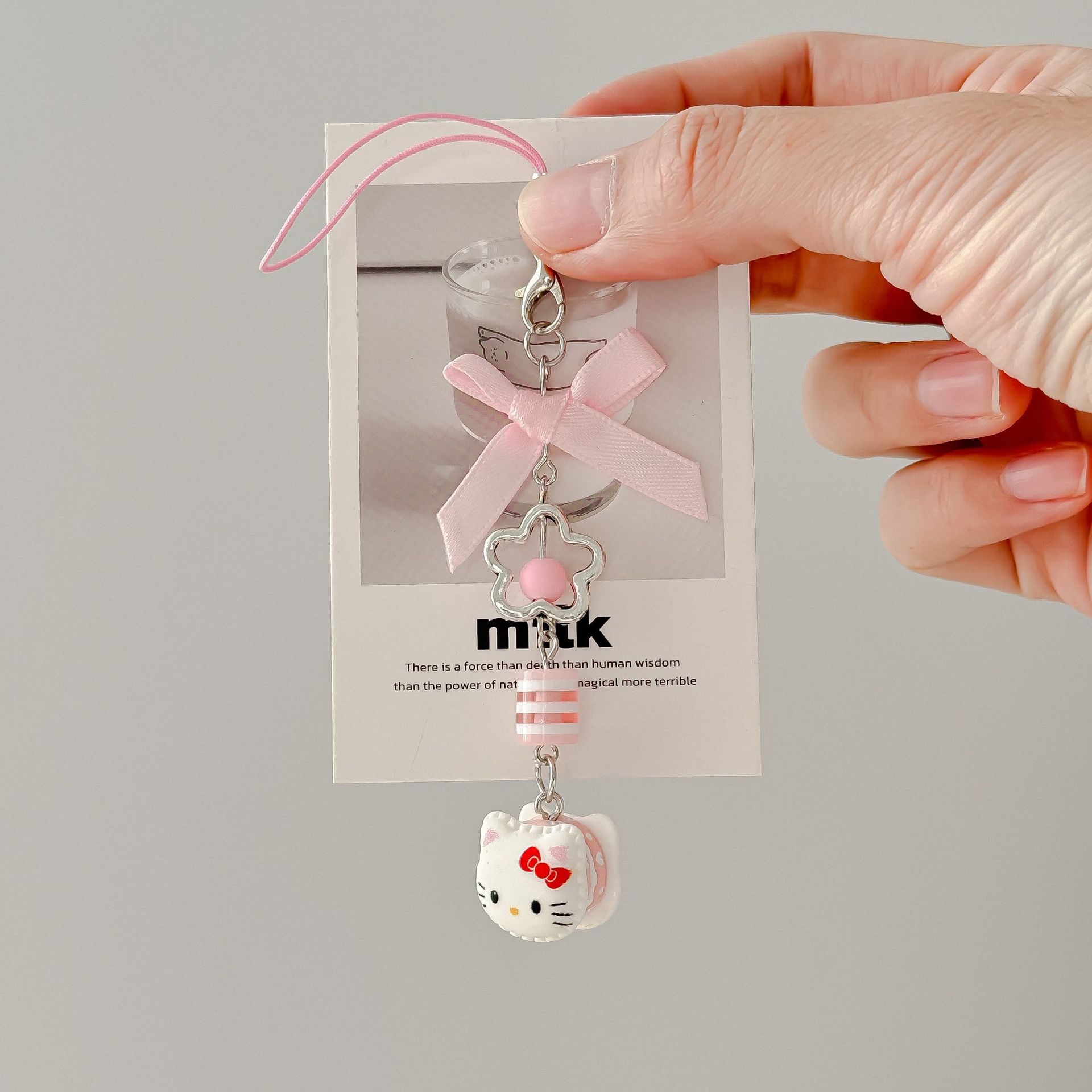 Cute Hello Kitty Girl's Heart Mobile Phone Chain Sweetheart Bow Girl's Bag Hanging Ornaments Beaded CCD Key Pendant