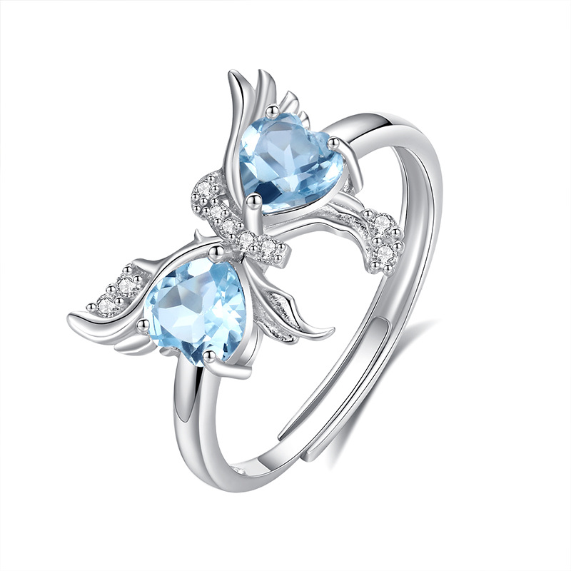 Anillo de mariposa de peridoto natural de lujo ligero para mujer s925