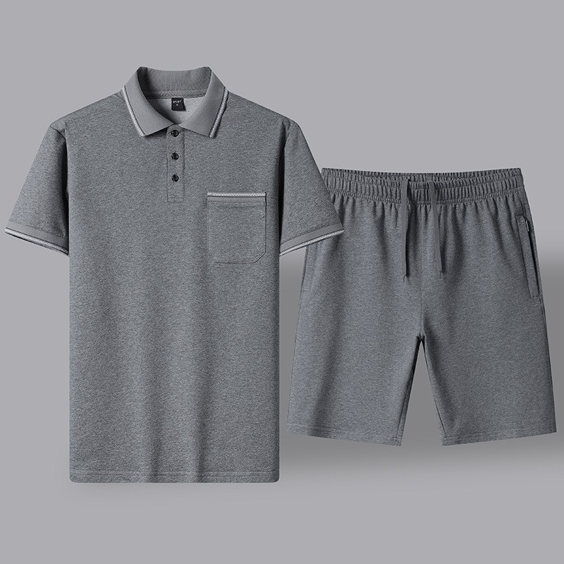 Verano de mediana edad traje casual hombre polo camisa de manga corta hombre suelta ropa deportiva de papá tamaño grande dos piezas set