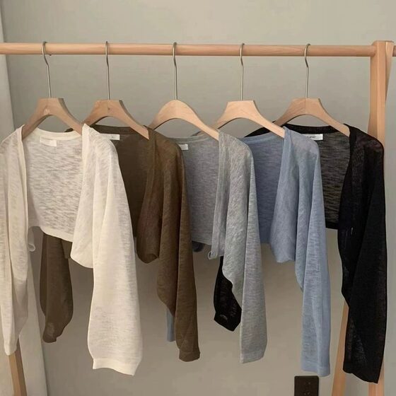 French Style Waistle Ice Silk Knitted Sunscreen Cardigan Women's Thin Shawl Summer with Suspenders Skirt Outer Top Blouse