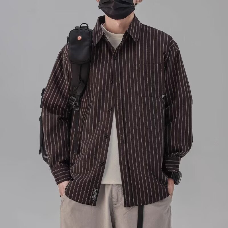 Autumn Vintage Striped Shirt for Men and Women, College Style Ins Boyfriend Style Long-Sleeve Loose Shirt Top Autumn Vintage Striped Shirt for Men and Women, College Style Ins Boyfriend Style Long-Sleeve Loose Shirt Top