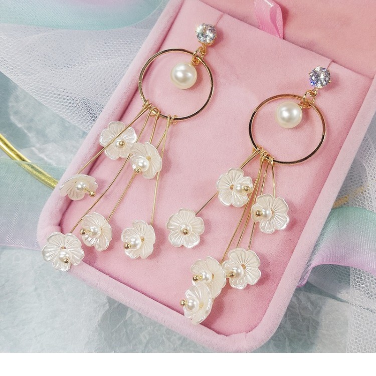 Pendientes de plata con forma de flor de perla coreana, elegantes, sencillos y únicos.