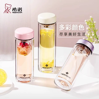 希诺玻璃杯双层耐热透明带过滤网泡茶水杯子精品N-6563/N-6565