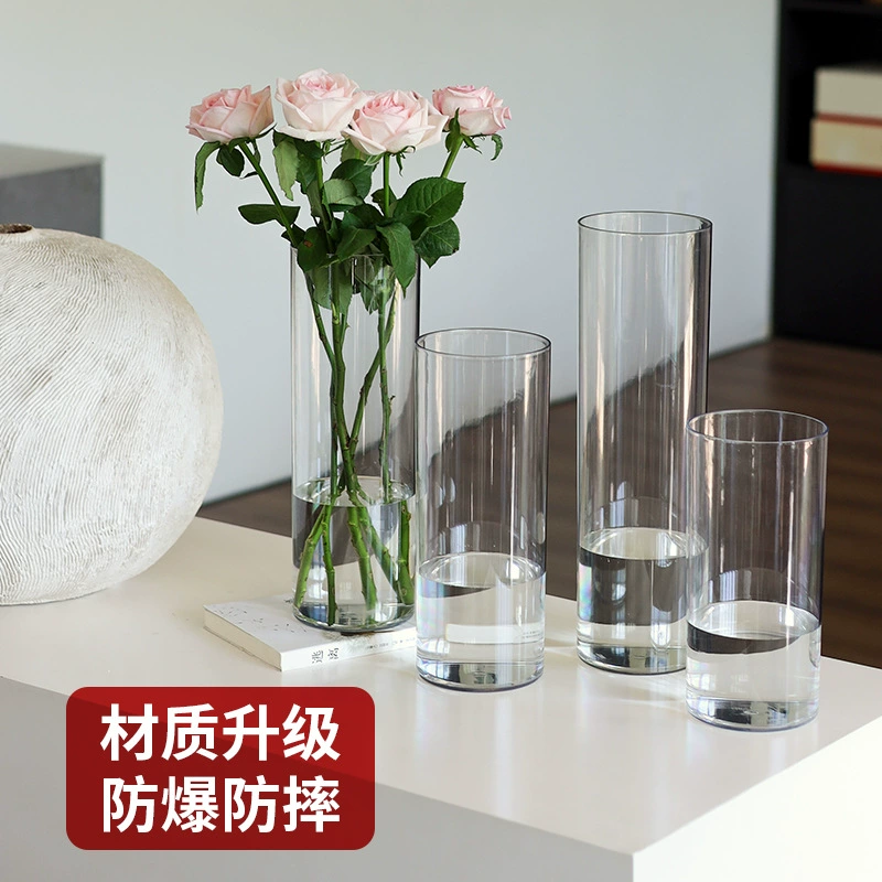 Акрил антикварная ваза с гидропонной водой, цветочная композиция, богатый бамбук, прозрачный прямой цветок, декоративная гостиная, бодрствольное ведро