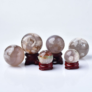 Factory direct natural cherry blossom agate ball polishing ball massage crystal ball free bracket technology cross-border hot sale
