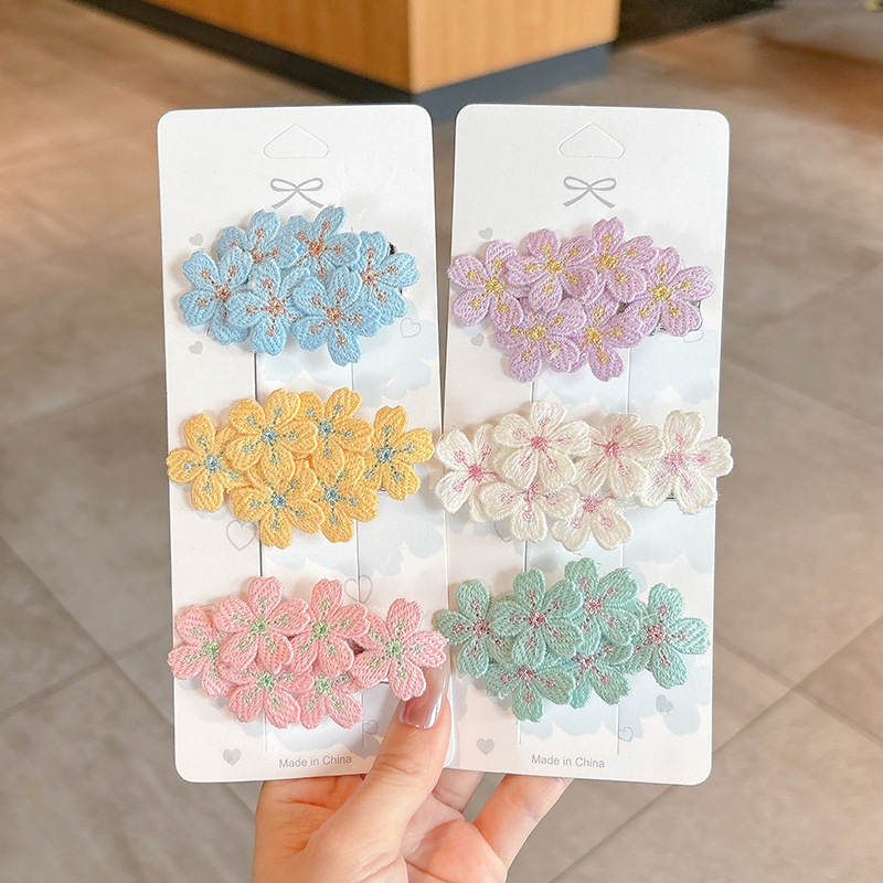 Primavera nuevo estilo flor de cerezo bordado flor horquilla para el cabello exquisito tocado para niños accesorios para el cabello temperamento suave clip lateral clip BBB al por mayor