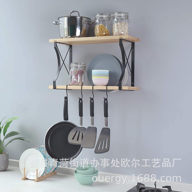 Wall-mounted kitchen storage rack wooden spatula storage rack finishing rack kitchen pan hanging rack cross-border