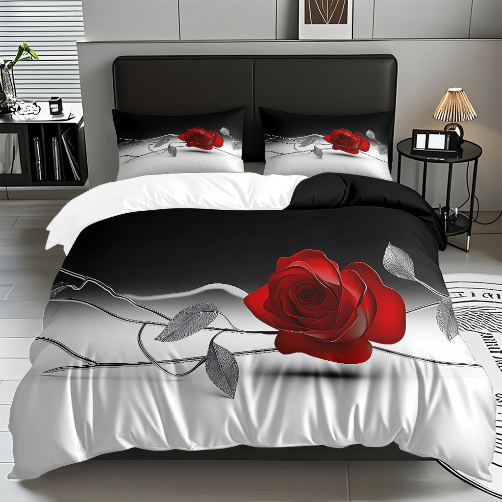 TEMU / JIT multivariado rosa digital impresión set edredón suave piel transpirable fábrica de origen textil