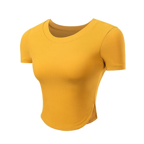HOT yoga top short sleeve with bra cups ribbed slimming running quick-dry T-shirt women's yoga clothing
