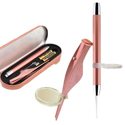Visual luminous ear scoop, children's ear scoop, 2-piece set, baby earwax tweezers, 5x magnifying glass, ear picking tool