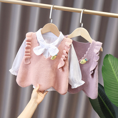 2021 girl Vest spring and autumn new pattern baby sweater vest children V-neck Vest Female baby Sweater waistcoat