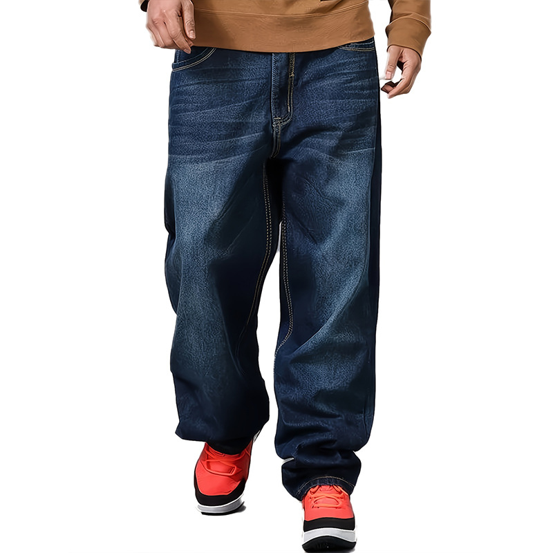 Jeans da uomo basic elasticizzati foderati in pile, vestibilità ampia, taglie forti, gamba dritta, stile caldo autunno/inverno._voghion.com