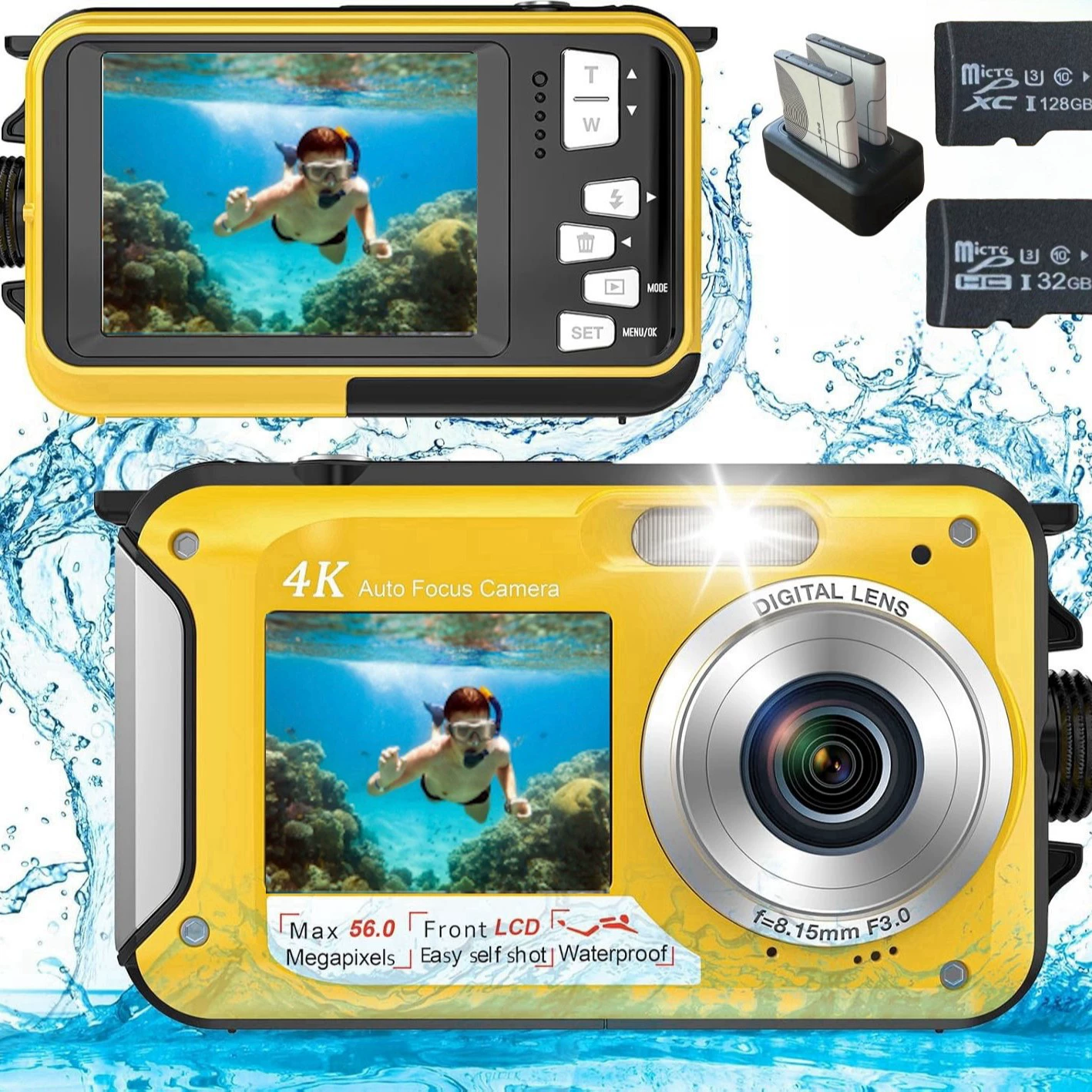 Automatic videocamera, waterproof digital camera, screen, English version