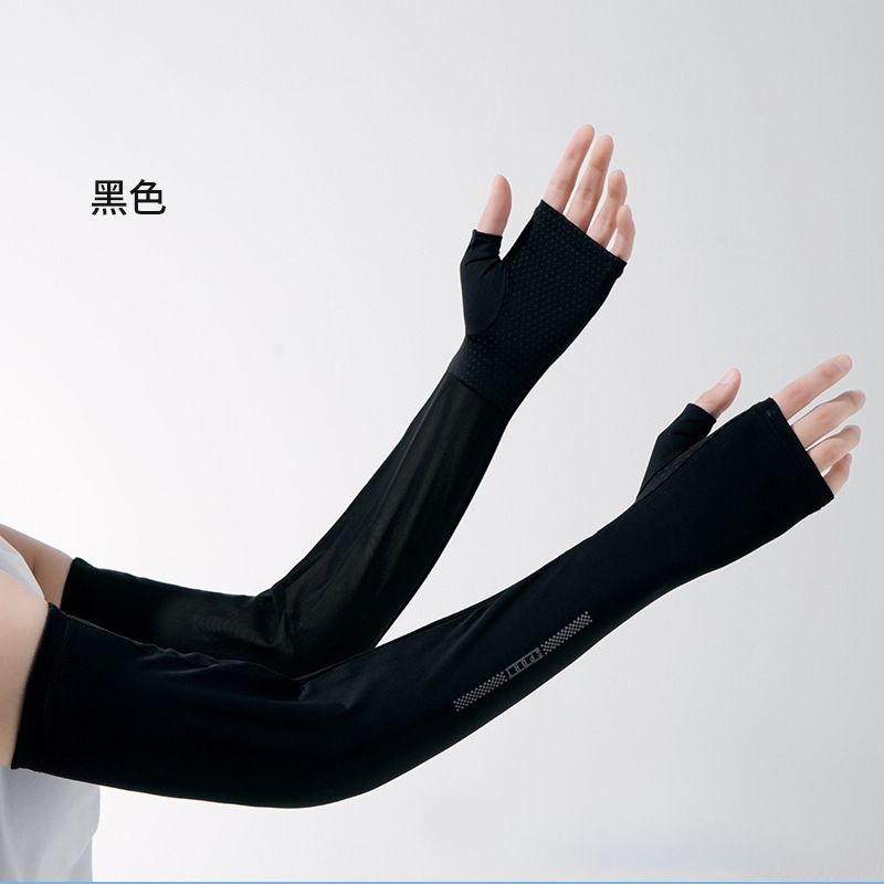 Sleeva de hielo solar para mujeres de verano medio dedo al aire libre alargado anti-UV secado rápido permeable hielo malla manga de ojos