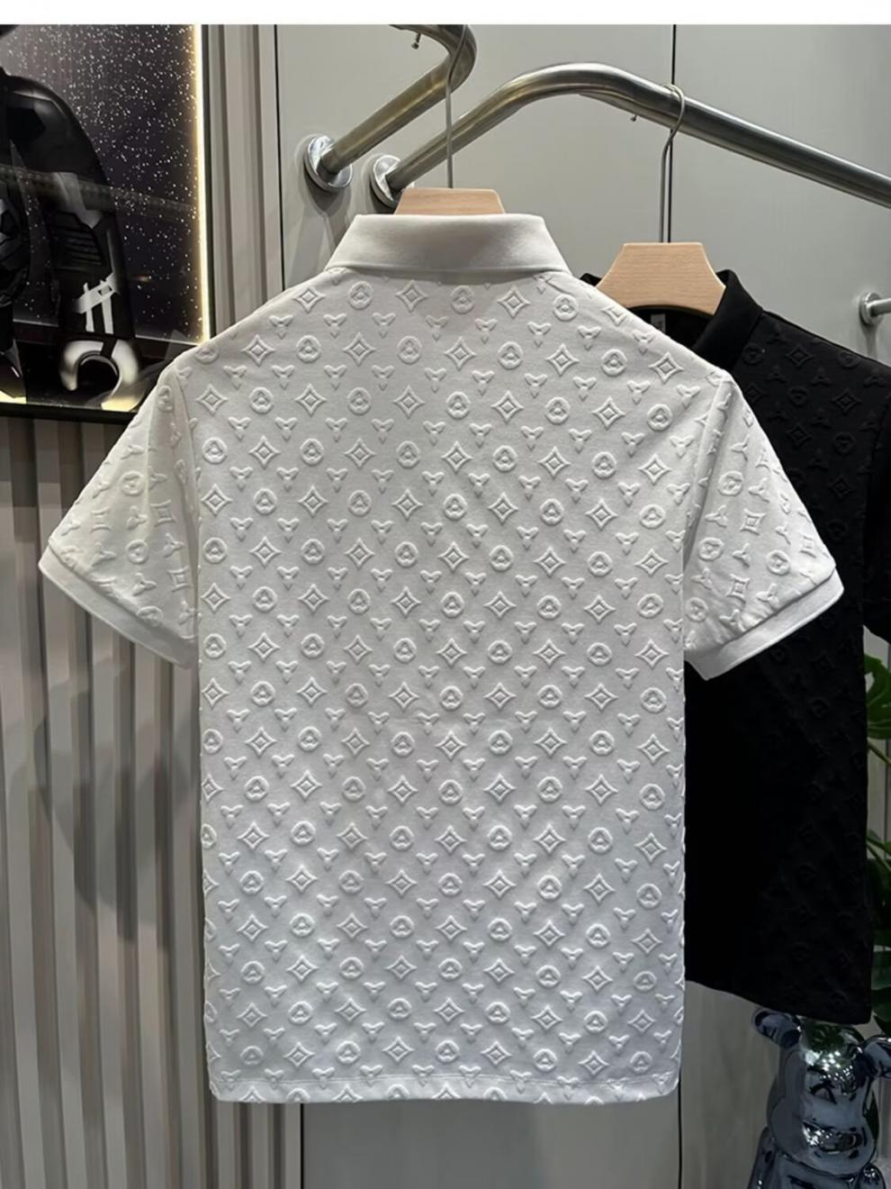 Couple Outfits Short Sleeved Slim Fit Round Neck Jacquard Polo Shirts Trendy Summer T Shirts For Men_viptrois.com