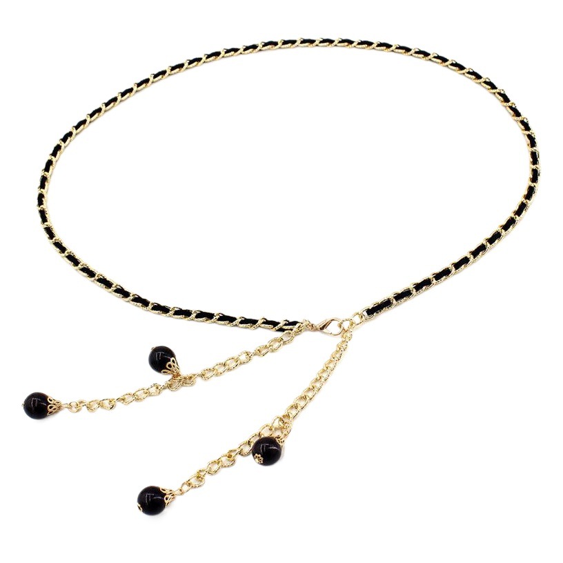 Mujer de estilo coreano de moda gancho de metal ajustable cadena de la cintura fina perla vestido decorativo cinturón de una sola pieza de entrega