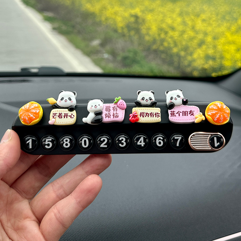 Coche creativo placa de número de estacionamiento temporal lindo panda coche móvil placa de teléfono decoración interior del coche
