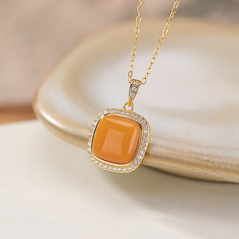 Mặt dây chuyền bạc S925 mạ vàng hình sáp ong vuông tinh tế — Mô hình sáp ong (không bao gồm dây chuyền)