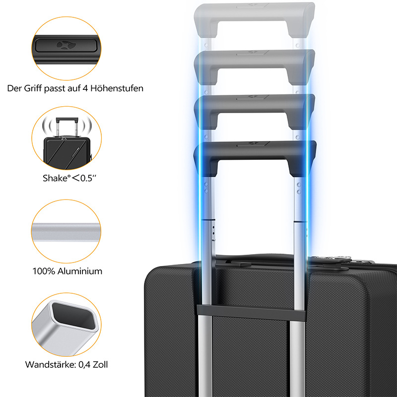 Vali nhựa PC 20 inch mở nắp trước, bánh xe êm, đa năng cho doanh nhân — Cửa trước 20 inch có cổng sạc và lớp mở rộng màu đen