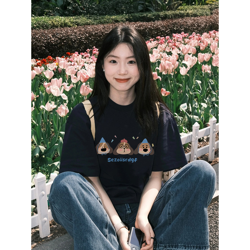 New American Style Retro Pure Cotton Heavy-weight Short-sleeved T-shirt Women's Design Sense Instagram National Fashion Brand Niche Short-sleeved Top
