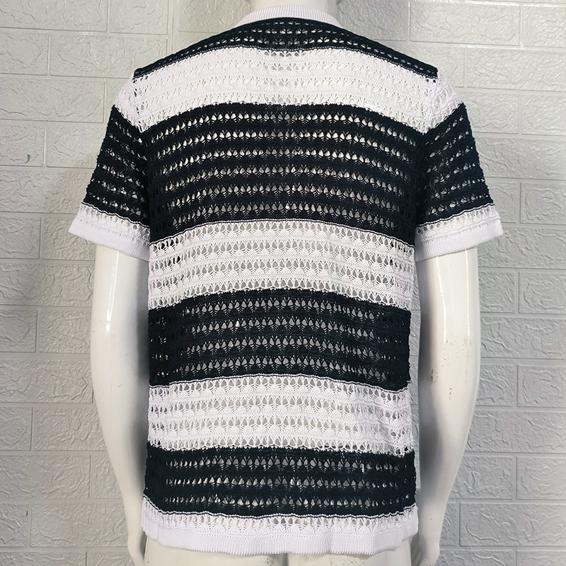 Men's Knit Shirt With Turn-down Collar And Color Block Design_voghion.com