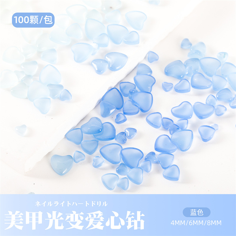 2022 Internet celebridad estilo clavo taladro luz cambiante hielo transparente melocotón corazón amor diamante uñas joyería DIY accesorios uñas decoraciones