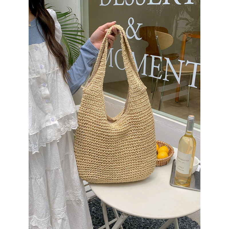 New Holiday-Style Straw Woven Bag, Shoulder Bag, New Tote Bag, Large Capacity Casual Hand-Woven Bag, Ethnic Style
