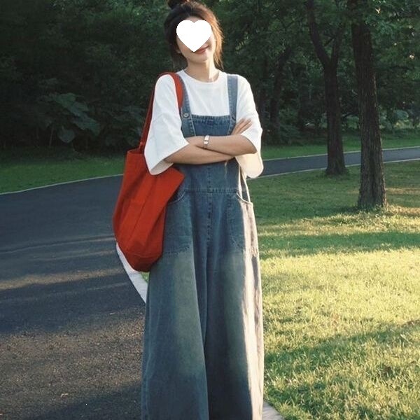 Summer New Korean-Style College-Style Loose Casual Versatile Denim Overalls with Inner Top Two-Piece Set