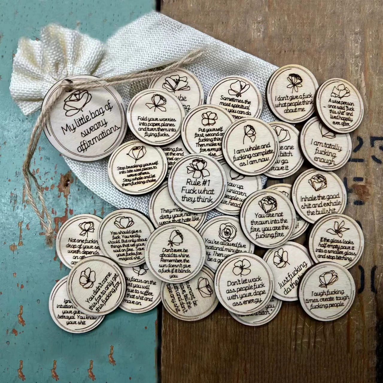 [My Little Bag of Swear Affirmations деревянная肯定誓言圆形木牌]
